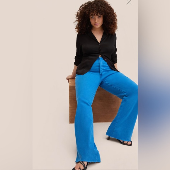 Women Mango Nora Button Fly Wide Leg Flared High Rise Jeans Blue 20 NWT - Picture 2 of 10